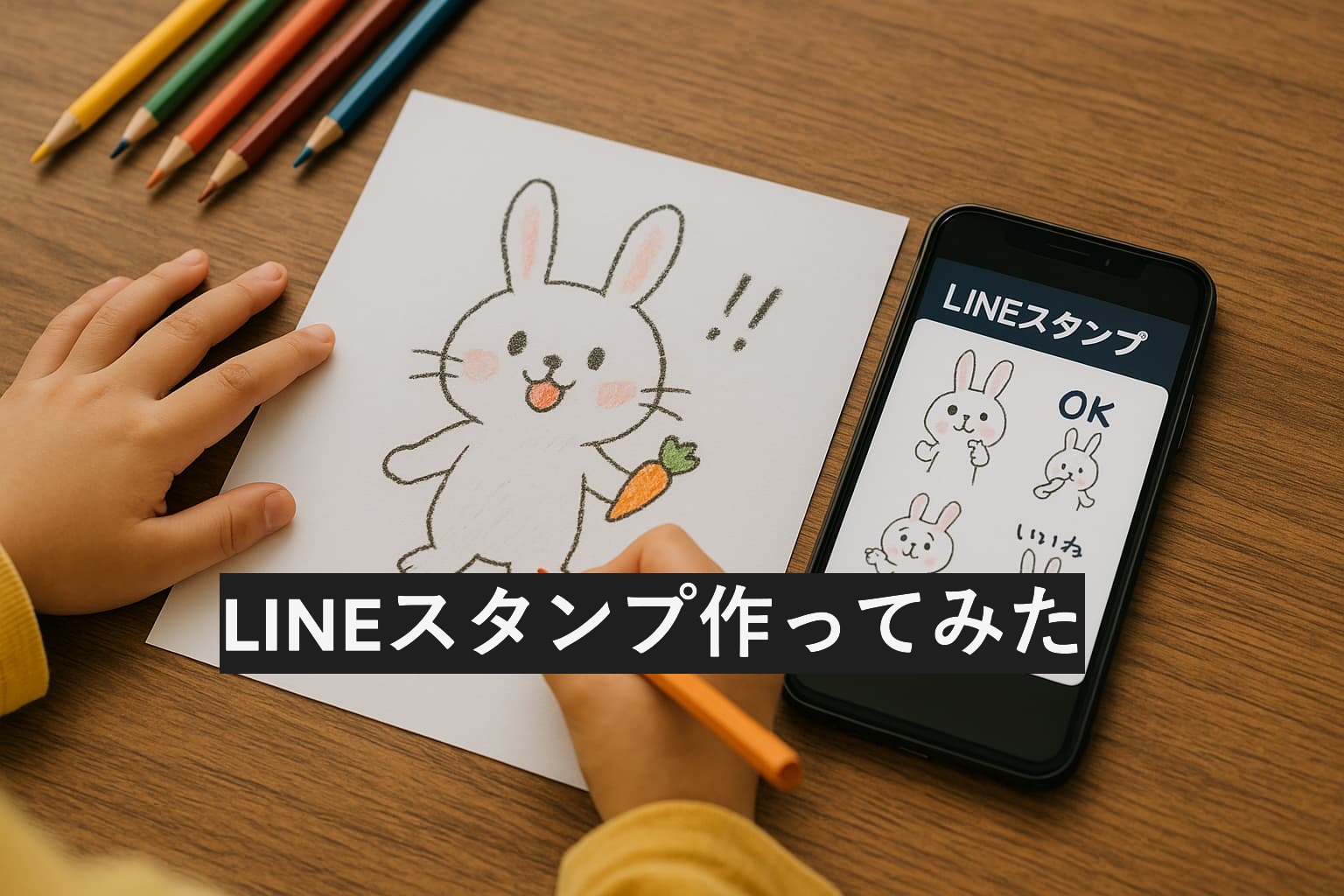 スタンプ用の絵を描いているところ